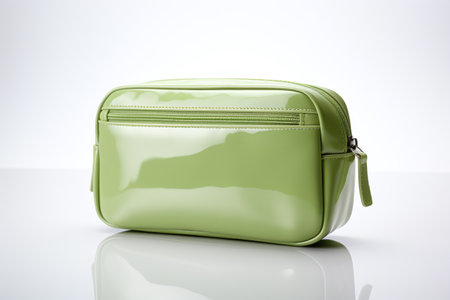 Green leather clutch on a white background. 3d render image.の素材