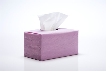 Crumpled tissue box on white background. Clipping path included.の素材