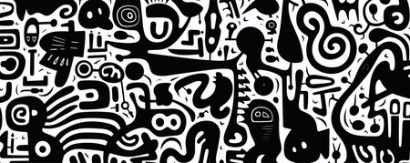 Hand drawn doodle monsters seamless pattern background. Vector illustration.のイラスト素材