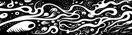 Abstract black and white background with swirls and curls. Vector illustration.のイラスト素材