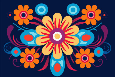 vector illustration of abstract floral background with flowers in blue and orange colorsのイラスト素材