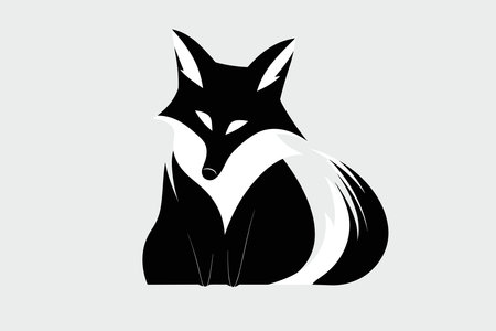 Black and white silhouette of a fox on a gray background. Vector illustrationの素材