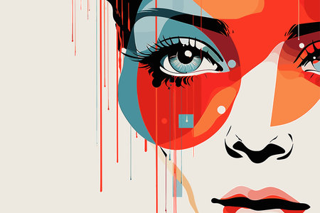 Fashion illustration of beautiful woman face. Vector illustration. EPS10の素材