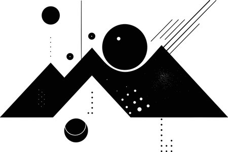 Abstract composition with geometric shapes and dots. Black and white vector illustration.の素材