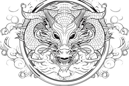 Dragon head in the circle.Vector illustration ready for vinyl cutting.の素材