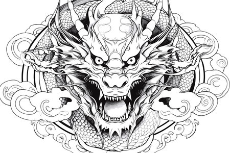 dragon head tattoo black and white vector illustration ready for vinyl cutting.の素材
