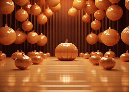 Halloween background with orange pumpkins. 3d render illustration.の素材
