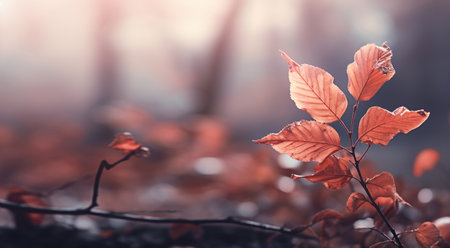 Autumn leaves in the forest. Nature background with copy space.の素材