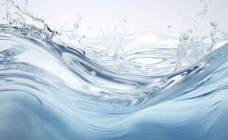 Water wave with bubbles on white background. 3d rendering, 3d illustration.の素材