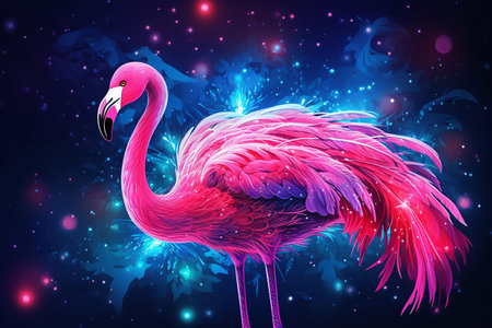 Flamingo on the background of the night sky. Vector illustration.の素材
