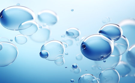 water bubbles on a blue background. 3d rendering, 3d illustration.の素材