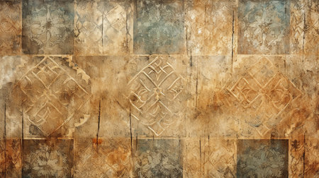 Grunge textured background with ancient oriental ornamentsの素材