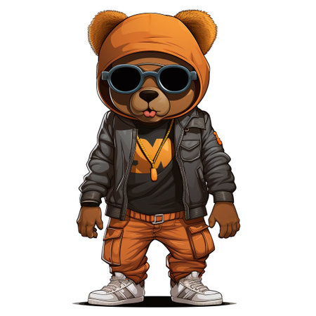 Vector illustration of a panda wearing a leather jacket and sunglasses.の素材