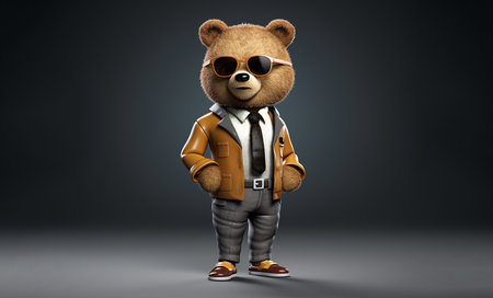 3d render of a teddy bear in a jacket and sunglassesの素材