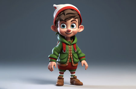 Cute Christmas Elf - 3D Illustration from the cartoon characterの素材