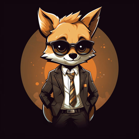 Vector illustration of a fox in sunglasses on a background of the moonの素材