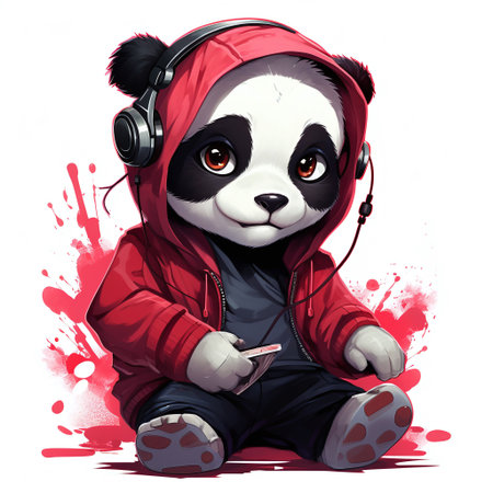 Cute cartoon panda with headphones and cigarette. Vector illustration.の素材