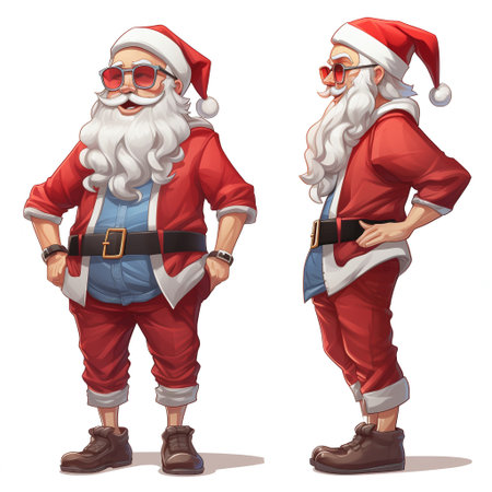 Santa Claus in red clothes and sunglasses. Vector cartoon character illustration.の素材