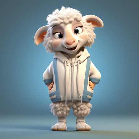 Cartoon sheep standing with arms akimbo and looking at cameraの素材