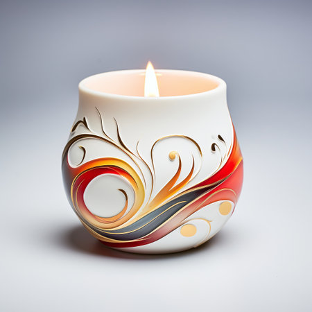 Candle with abstract pattern on a white background, close-upの素材