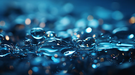 Water drops on a blue background. Shallow depth of field.の素材