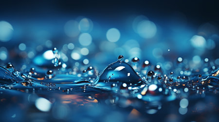 Water drops on blue background. 3d rendering, 3d illustration.の素材