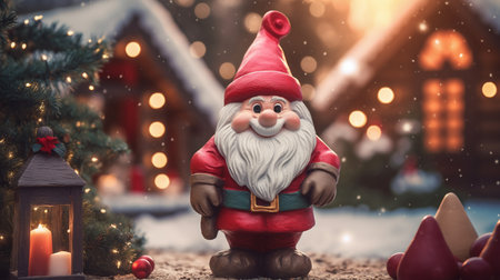 santa claus toy on christmas background with bokehの素材