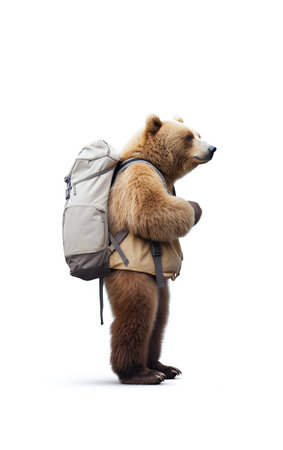 Brown bear with a backpack on a white background. Isolated.の素材