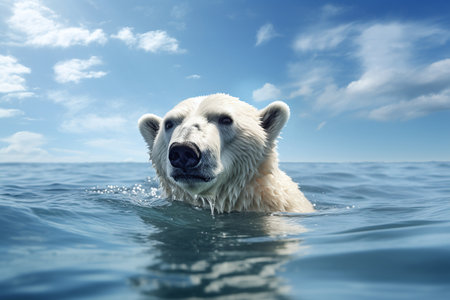 Polar bear swimming in the sea. 3D illustrations. Global warming conceptの素材