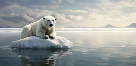 Polar bear on the ice floe in arctic landscape. 3d renderの素材