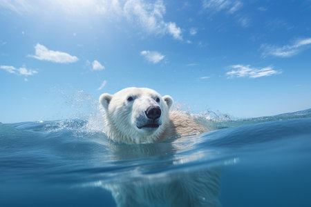 Polar bear swimming in the sea. 3d render illustration.の素材