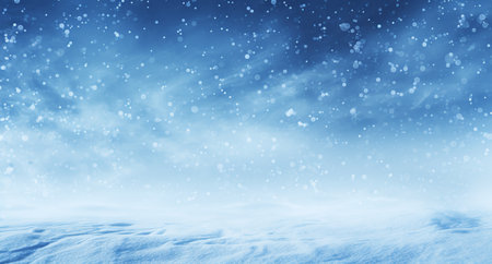 Winter background with snow and falling snowflakes. 3d renderingの素材