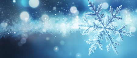 Winter background with snowflakes and bokeh lights. Banner.の素材