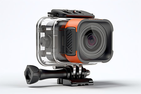 Modern video camera on a white background. 3d rendering image.の素材