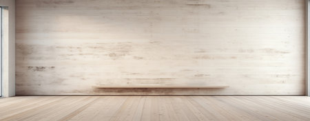 3d render of empty room with wooden floor and wall in backgroundの素材