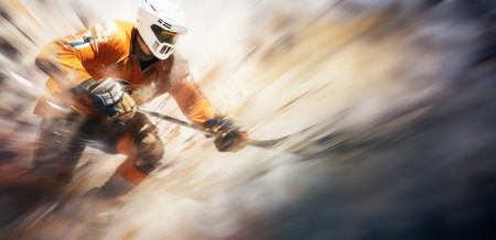 Ice hockey player in action. Blurred motion. Horizontal.の素材