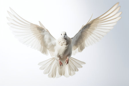 White dove flying in the sky, isolated on a white background.の素材