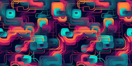 a colorful wallpaper with square shapes, in the style of fluid lines and curves, neon-infused digitalism, robotic motifsの素材