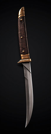 Hunting knife on a black background. 3d render illustration.の素材