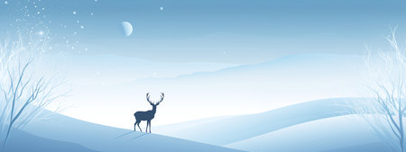 Winter landscape with deer and moon. Vector illustration for your design.の素材