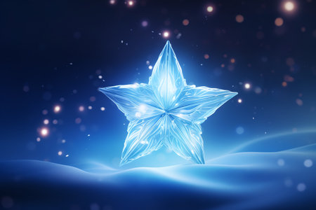 Christmas star on a blue background. 3d rendering, 3d illustration.の素材