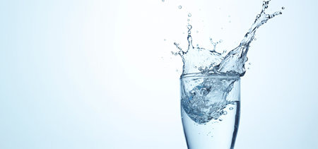 Water splashing out of a glass isolated on a white background.の素材
