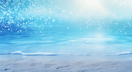 Winter sea background with snowflakes. Holiday concept. 3d renderingの素材