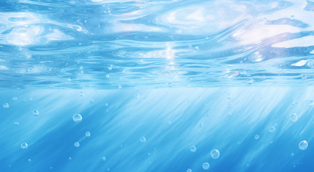 Underwater background with air bubbles in blue water. 3d renderingの素材