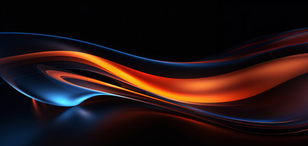 abstract background with blue and orange wavy lines on black backdropの素材