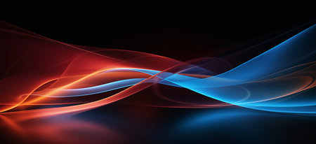 Abstract blue and red waves on black background. Vector abstract background.の素材