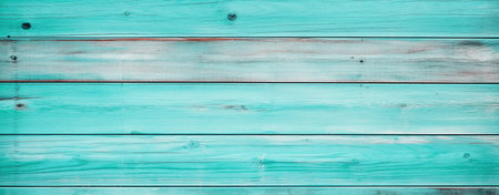 Turquoise painted wooden wall texture background. Horizontal banner.の素材