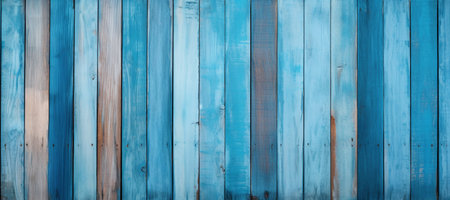 Old blue painted wood wall - texture or background - panoramicの素材