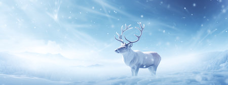 Deer in winter landscape. 3D illustrations. Christmas background.の素材