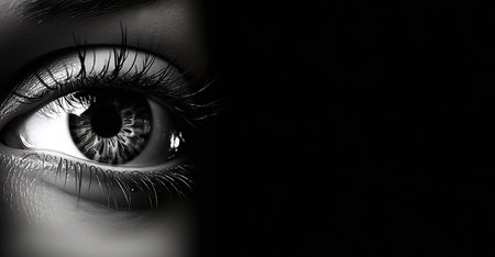 Close up of a beautiful woman's eye. Black and white.の素材
